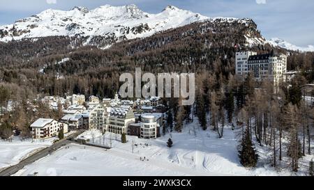 Winter-Luftaufnahme von Sils im Engadine Stockfoto
