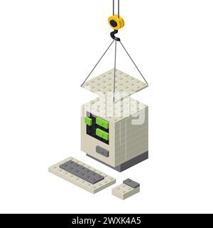 Retro-Computerproduktionskonzept auf weißem Hintergrund. Vektor Stock Vektor