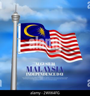 Malaysia Unabhängigkeitstag Sale Poser. Merdeka-Verkaufsposter mit Podium. Editierbarer Text im Vektor. Stock Vektor