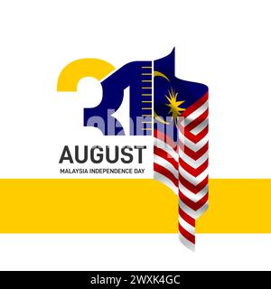 Logo des Malaysia Unabhängigkeitstages. Die malaysische Flagge schwenken. Stock Vektor