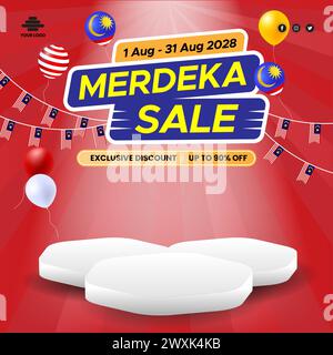 Werbeplakat für Merdeka Sale mit Podium Stock Vektor