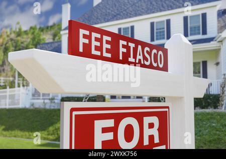 Gebührenpflichtiges Fiasko Zum Verkauf Von Immobilien Schild Vor Dem Neuen Haus. Stockfoto