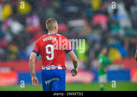 Girona, Esp. 31. März 2024. GIRONA FC-REAL BETIS 30. März 2024 Dovbyk (9) des Girona FC während des Spiels zwischen Girona FC und Real Betis, das dem dreißigsten Tag der La Liga EA Sports im Stadtstadion Montilivi in Girona entspricht. Quelle: Rosdemora/Alamy Live News Stockfoto