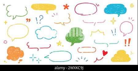 Buntstift Rahmen Pastell Kreide Hintergrund nette Blase Handschrift japan Sprache Set. Pastellkreide Rahmen Hintergrund Kreide Titel Comic Box Bleistift Elementfarbe. Vektorabbildung Stock Vektor