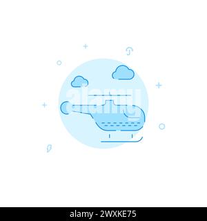 Hubschraubertaxi-Vektorsymbol. Flache Abbildung. Linienart ausgefüllt. Blaues Monochrom-Design. Bearbeitbare Kontur. Linienstärke anpassen. Stock Vektor