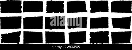 Set aus schwarzem gezacktem Rechteck. Zerrissene Papierelemente für Collage, Designvorlagen, Banner und Aufkleber. Vektorabbildung. Stock Vektor
