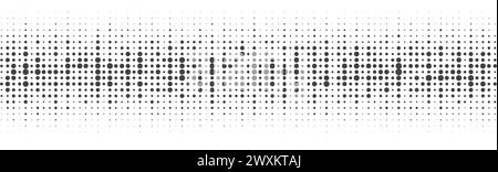 Gepunktetes Vektormuster. Digitaler Halbton-Rand. Kreis- und Punktraster. Audio-Musik-Frequenz-Grafik-Welle. Pixel Equalizer moderner Hintergrund. Stock Vektor
