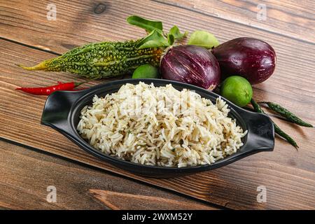 Indische vegane Küche - Jeera-Reisbasmati Stockfoto