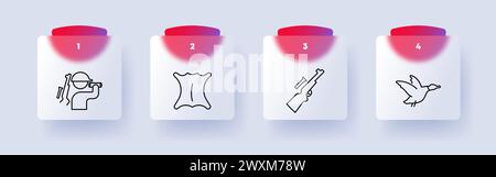 Symbol für Verfolgungsgruppe. Haut, Jagdtrophäe, Ente, Anblick, Gewehr, Mann, Silhouette, Fernglas, Linsen, Beute, Ziel, Waffe, Nummerierung. Jagdbegriff und Stock Vektor