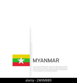 Hintergrund der Flagge von Myanmar. Staatliches patriotisches myanmar-Banner, Cover. Dokumentvorlage, Markierung auf weißem Hintergrund. Nationales Poster. Geschäftsbroschüre. Vektor Stock Vektor