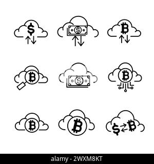 Symbolsatz für Krypto Finance Cloud Business Service Stock Vektor