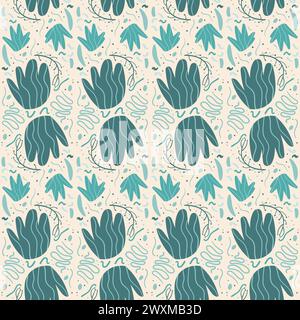 Geometrisches, abstraktes, nahtloses Retro-Muster von Florwers. Mit Blumenelementen gekachelter, endloser Hintergrund. Einfaches botanisches Schlaufenschmuck. Vektor flache Hand Stock Vektor