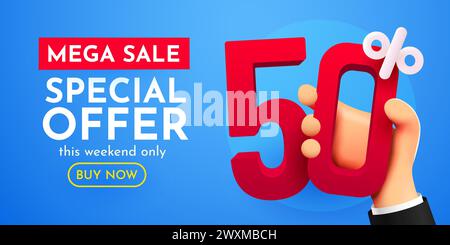 50 % Rabatt auf den Verkauf. Rabatt für Handbehalt in Prozent. Sonderangebot. Vektorabbildung. Stock Vektor