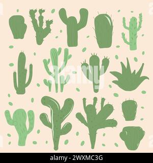 Kaktusset. Mexikanische Kakteen und Aloe. Exotische verschiedene Pflanzen Sammlung Vektor flache Illustration Stock Vektor