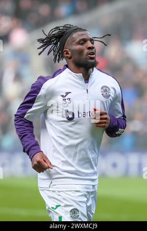 ROCKY BUSHIRI, Berufsfußballspieler, spielt derzeit für den Hibernian FC. Bild, das während einer Schulungssitzung aufgenommen wurde. Stockfoto