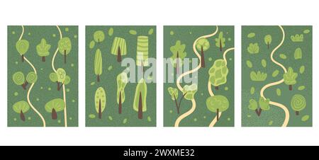 Waldlandschaft im Sommer vor dem Hintergrund der Natur. Abstrakte Bannervorlage mit Baumsammlung. Karte mit Naturdekoration. Vektortextur Stock Vektor