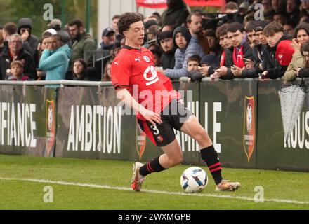 Rennes, Frankreich. 31. März 2024. Issa Habri von Stade Rennais während des Gambardella Cup, Viertelfinalspiel zwischen Stade Rennais und Olympique de Marseille am 31. März 2024 im Stadion La Piverdière Nord in Rennes, Frankreich - Foto Laurent Lairys/DPPI Credit: DPPI Media/Alamy Live News Stockfoto