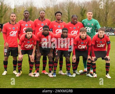 Rennes, Frankreich. 31. März 2024. Team Stade Rennais beim Gambardella Cup, Viertelfinalspiel zwischen Stade Rennais und Olympique de Marseille am 31. März 2024 im Stadion La Piverdière Nord in Rennes, Frankreich - Foto Laurent Lairys/DPPI Credit: DPPI Media/Alamy Live News Stockfoto