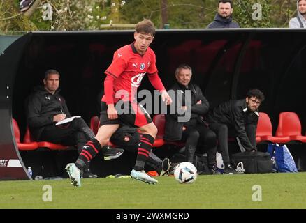 Rennes, Frankreich. 31. März 2024. Dorian Fraeyman von Stade Rennais während des Gambardella Cup, Viertelfinalspiel zwischen Stade Rennais und Olympique de Marseille am 31. März 2024 im Stadion La Piverdière Nord in Rennes, Frankreich - Foto Laurent Lairys/DPPI Credit: DPPI Media/Alamy Live News Stockfoto