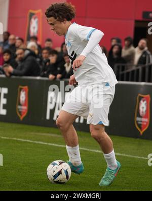 Rennes, Frankreich. 31. März 2024. Max Corbon von Olympique de Marseille beim Gambardella Cup, Viertelfinalspiel zwischen Stade Rennais und Olympique de Marseille am 31. März 2024 im Stadion La Piverdière Nord in Rennes, Frankreich - Foto Laurent Lairys/DPPI Credit: DPPI Media/Alamy Live News Stockfoto