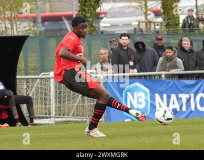 Rennes, Frankreich. 31. März 2024. Amadou Diallo von Stade Rennais während des Gambardella Cup, Viertelfinalspiel zwischen Stade Rennais und Olympique de Marseille am 31. März 2024 im Stadion La Piverdière Nord in Rennes, Frankreich - Foto Laurent Lairys/DPPI Credit: DPPI Media/Alamy Live News Stockfoto