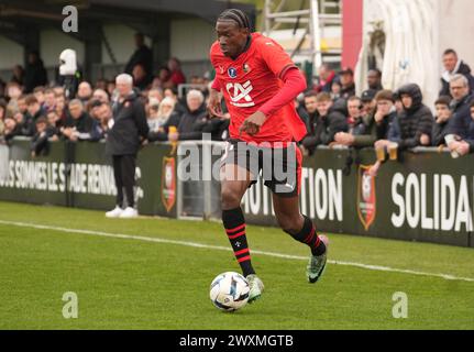 Rennes, Frankreich. 31. März 2024. Norman Mukiele von Stade Rennais während des Gambardella Cup, Viertelfinalspiel zwischen Stade Rennais und Olympique de Marseille am 31. März 2024 im Stadion La Piverdière Nord in Rennes, Frankreich - Foto Laurent Lairys/DPPI Credit: DPPI Media/Alamy Live News Stockfoto