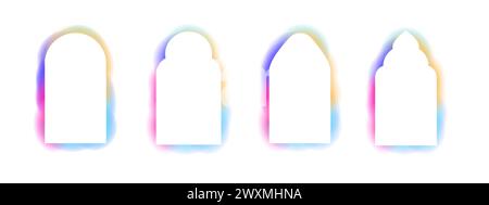 Y2K-Rahmen abstrakter Bogen, Spektrum Schmetterling Glow Aura Unschärfe Formen, Grenzen, Regenbogenspektrum Glanz Farbe isoliert auf weißem Hintergrund. . Vektorabbildung Stock Vektor