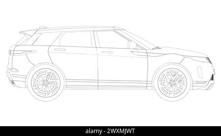 Moderne SUV-Fahrzeugkontur. Seitenansicht des Kontur-Crossover-Fahrzeugs isoliert auf weißem Hintergrund. Vektor-Car-Vorlage für Branding, Werbung, Logo-pla Stock Vektor