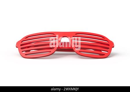 Rote Blenden liegen flach auf einer weißen Oberfläche Stockfoto
