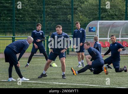 Motherwell Scotland, Großbritannien. 5. September 2020: Schottischer halbprofessioneller Fußballverein Caledonian Braves, Training im Alliance Park. Stockfoto