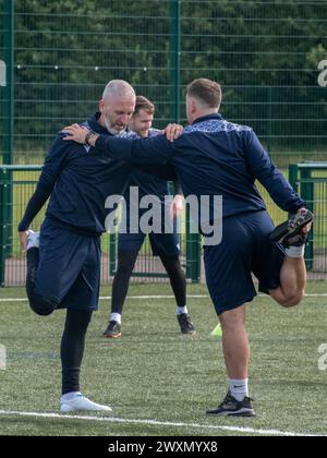 Motherwell Scotland, Großbritannien. 5. September 2020: Schottischer halbprofessioneller Fußballverein Caledonian Braves, Training im Alliance Park. Stockfoto