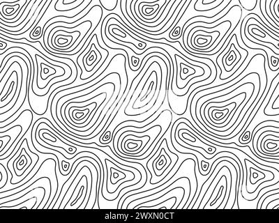 Nahtlose topografische Kartenstruktur. Linientopographie Kartenkonturhintergrund, geografisches Raster. Bergwanderweg über Gelände. Stock Vektor