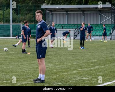 Motherwell Scotland, Großbritannien. 5. September 2020: Schottischer halbprofessioneller Fußballverein Caledonian Braves, Training im Alliance Park. Stockfoto