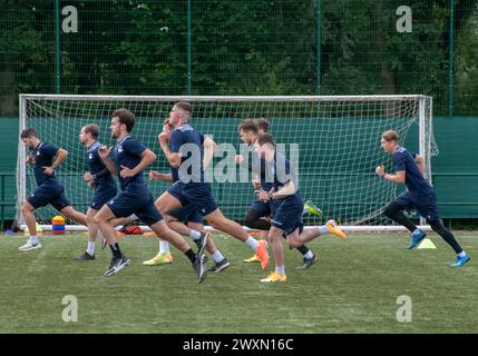 Motherwell Scotland, Großbritannien. 5. September 2020: Schottischer halbprofessioneller Fußballverein Caledonian Braves, Training im Alliance Park. Stockfoto