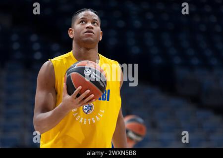 Belgrad, Serbien, 14. März 2023. Jasiel Rivero von Maccabi Playtika Tel Aviv reagierte während des Spiels der Turkish Airlines 2023/2024, Runde 29 zwischen Crvena Zvezda Meridianbet Belgrad und Maccabi Playtika Tel Aviv in der Aleksandar Nikolic Hall in Belgrad, Serbien. März 2023. Quelle: Nikola Krstic/Alamy Stockfoto
