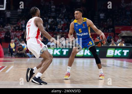 Belgrad, Serbien, 14. März 2023. Wade Baldwin IV. Von Maccabi Playtika Tel Aviv in Aktion während des Spiels 2023/2024 Turkish Airlines EuroLeague, Runde 29 zwischen Crvena Zvezda Meridianbet Belgrad und Maccabi Playtika Tel Aviv in der Aleksandar Nikolic Hall in Belgrad, Serbien. März 2023. Quelle: Nikola Krstic/Alamy Stockfoto