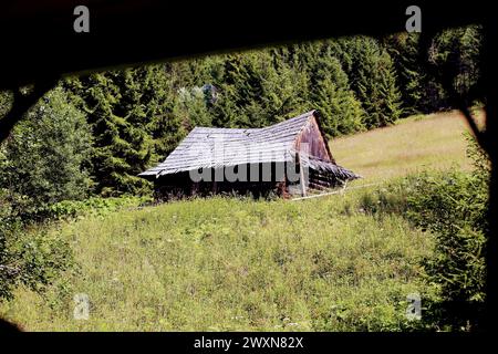 Eine originale Holzhütte in der Slowakei Stockfoto