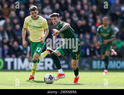 Alfie Devine aus Plymouth Argyle Attacking during the Sky Bet Championship Match Plymouth Argyle vs Bristol City at Home Park, Plymouth, United Kingdom, 1. April 2024 (Foto: Stan Kasala/News Images) Stockfoto