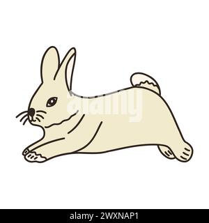 Der süße graue Hase springt. Entzückendes Kaninchen, wildes Waldtier. Ostersymbol. Bunte Vektor isolierte Illustration Hand gezeichnet Doodle Icon Clip Art Stock Vektor