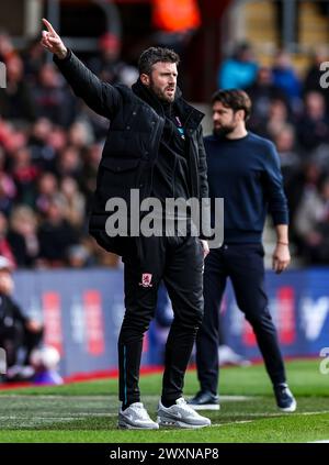 Middlesbrough-Manager Michael Carrick ist während des Sky Bet Championship Matches im St Mary's Stadium in Southampton auf der Touchline. Bilddatum: Freitag, 29. März 2024. Stockfoto