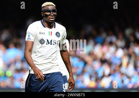 Victor Osimhen vom SSC Napoli während des Fußballspiels der Serie A zwischen dem SSC Napoli und Atalanta BC im Diego Armando Maradona Stadion in Neapel (Italien) am 30. März 2024. Stockfoto