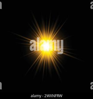 Glüh- und Sonnenstrahl-Transparentlichteffekt Set, Linsenflackerung, Explosion, Linie, Sonnenblitz, Funken. Abstraktes Design mit Spezialeffekt. Stock Vektor