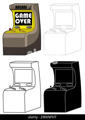 Verschiedene Versionen einer Stand-Up-Arcade-Spielmaschine im Retro-Design, Stock Vektor