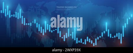 Ein Börsenhandelskarte auf dunklem Hintergrund. Blaue Kerzen von der Börse. Stock Vektor