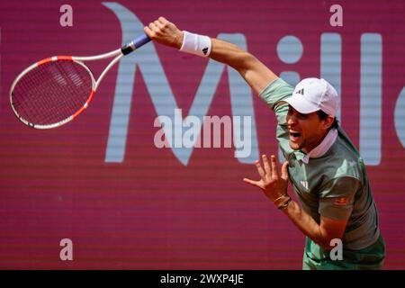 Estoril, Portugal. April 2024. Estoril, Portugal, 1. April 2024: Dominic Thiem (Österreich) im Rahmen des Millennium Estoril Open-Spiels zwischen Maximilian Marterer (Deutschland) und Dominic Thiem (Österreich) im Clube de Tenis do Estoril in Estoril, Portugal. (Pedro Porru/SPP) Credit: SPP Sport Press Photo. /Alamy Live News Stockfoto