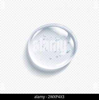 Hyaluronsäure-Tropfen mit Blasen realistische Vektorillustration. Kosmetischer Serumausstrich. Luxuriöses Hautpflegeprodukt 3D-Objekt auf transparentem Hintergrund Stock Vektor