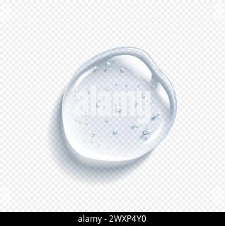 Hyaluronsäure-Tropfen mit Blasen realistische Vektorillustration. Kosmetischer Serumausstrich. Luxuriöses Hautpflegeprodukt 3D-Objekt auf transparentem Hintergrund Stock Vektor