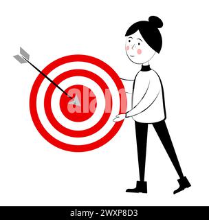 Das Ziel erreichen. Ziel. Eine Frau mit einem Ziel Stock Vektor