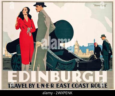 Vintage Rail Poster von LNER. Edinburg „Mons Meg“. Von Frank Newbould, 1930er Stockfoto
