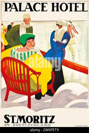 Vintage Swiss Travel Poster. Place Hotel, St-Moritz Schweiz von Emil Cardinaux, 1920 Stockfoto